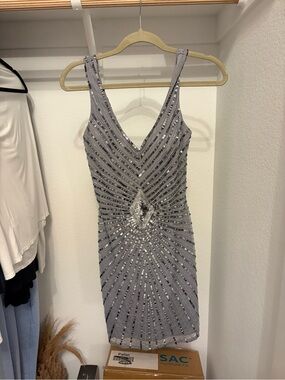 aidan mattox v neck beaded cocktail dress Aidan Mattox V-Neck Sleeveless Beaded Evening Gown  New Yorker's Apparel